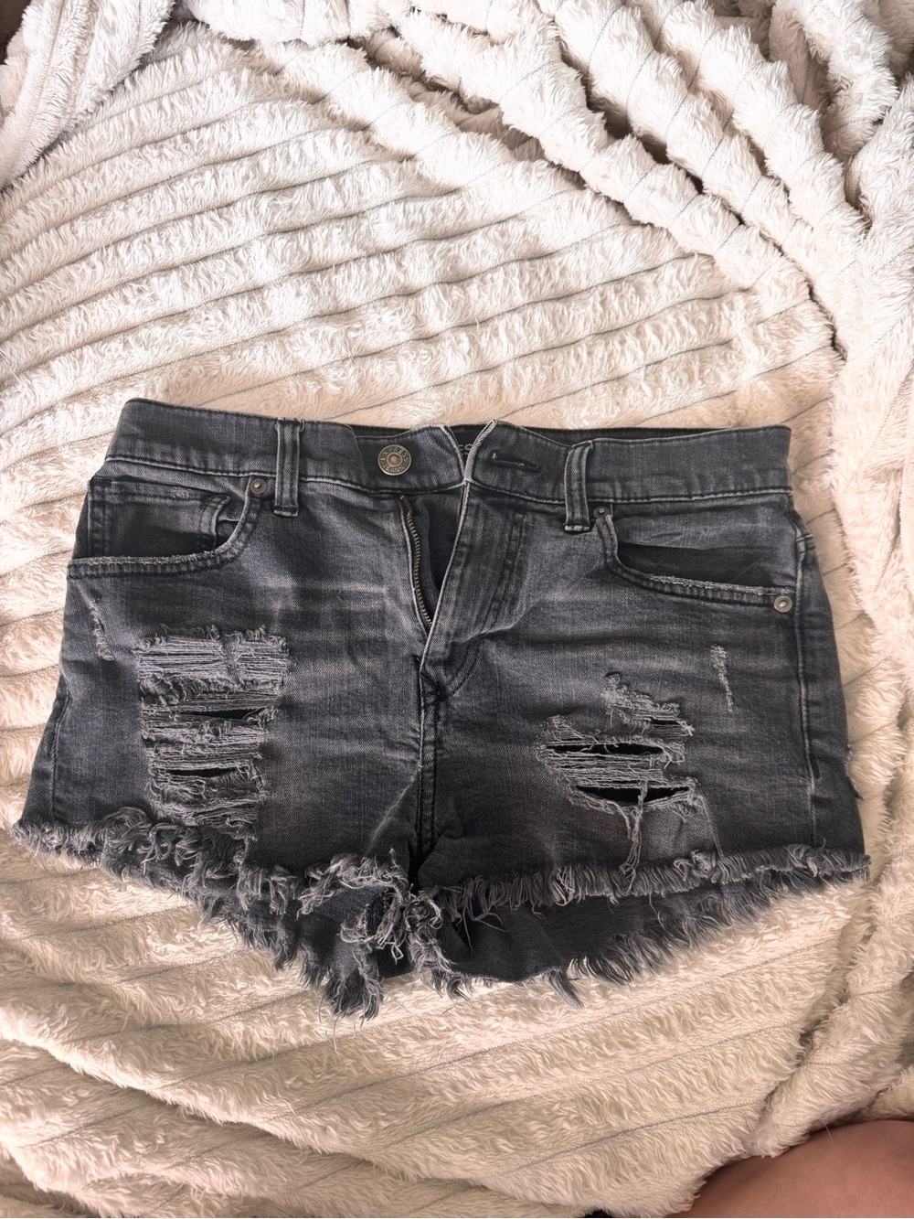 Express Charcoal Distressed Denim Jean Shorts